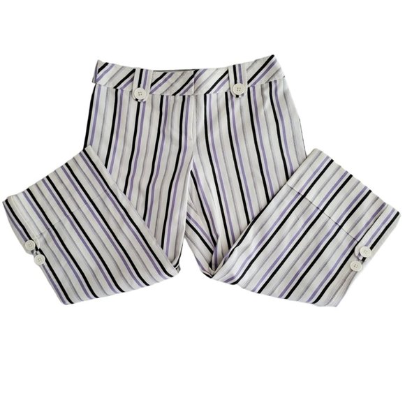 Ann Taylor Loft Striped Cuffed Crop Pants | Like New | 2P | Ivory Lavender Black - Picture 1 of 16